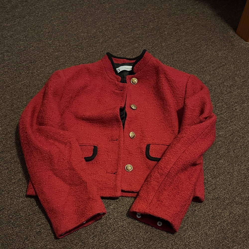 Zara Red Blazer with Gold Accents